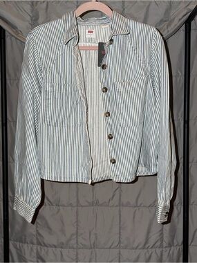 Levi's Women's Blue & White Striped Button-Front Shirt Jacket